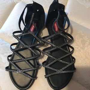 UnionBay Black Rhinestone Gladiator Sandals